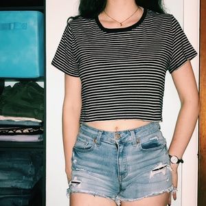 Cropped black and white striped shirt